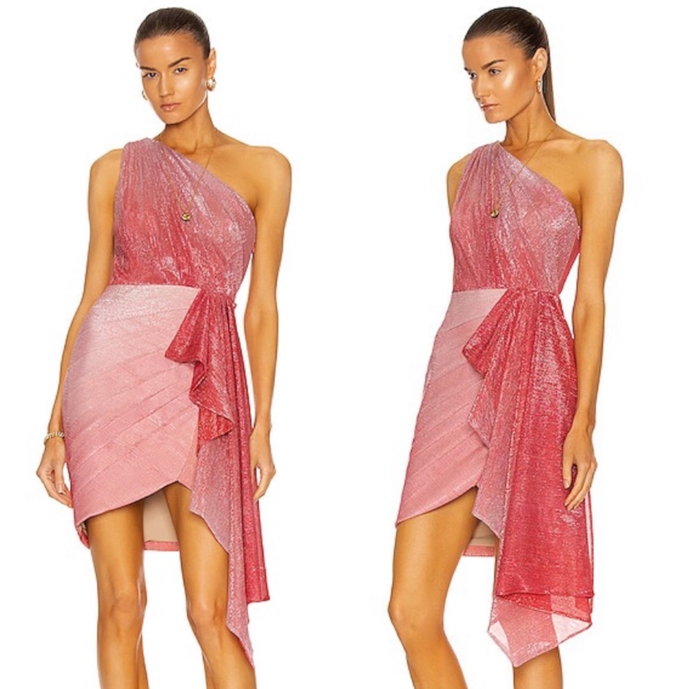 PatBO Ombre Lurex One Shoulder Mini Dress in Pink Size 2 - NWT